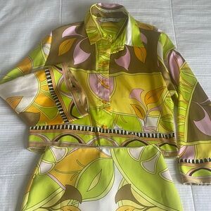 Zara Lime, Yellow & Pink Printed Silk Top